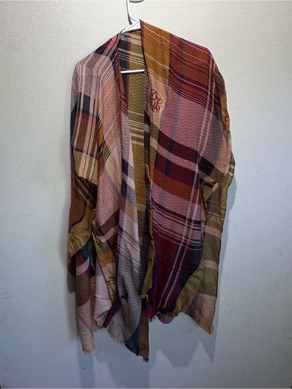 Source Unknown Multicolor Plaid Open Front Kimono Cardigan